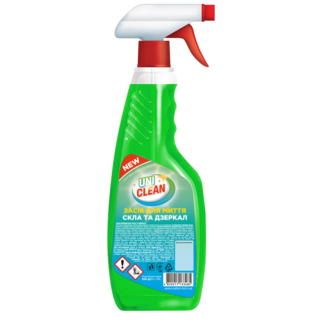 Засіб для миття скла з розпилювачем, 500мл, UNICLEAN